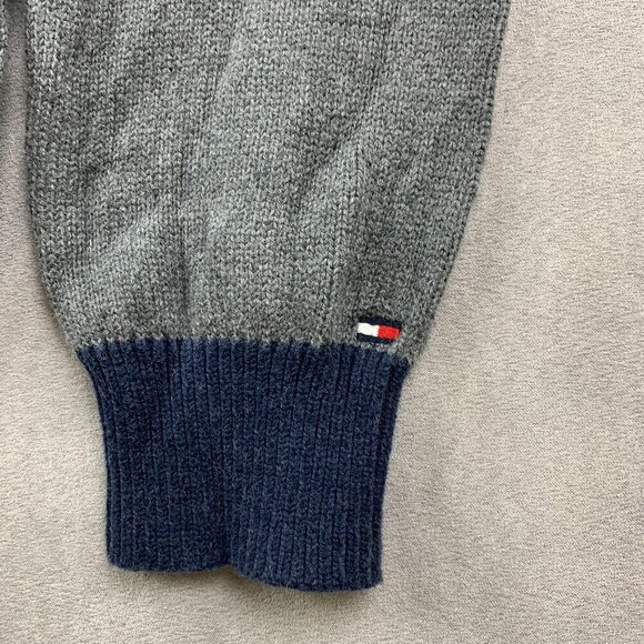 Tommy Hilfiger Men Sweater Large Gray Striped 1/4 Zip Long Sleeve Red White Blue - Picture 4 of 8